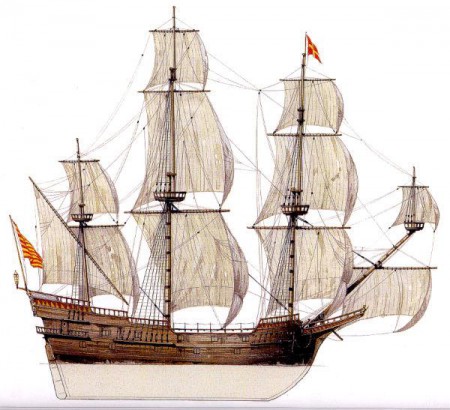 Válečná galeona SAN FELIPE z roku 1629. Obr.: Tony Bryan.